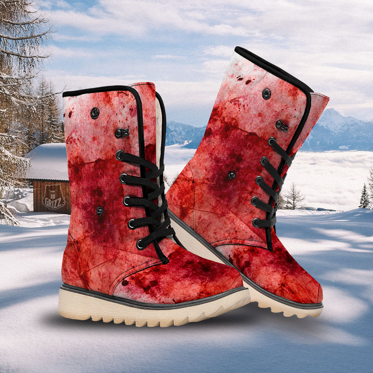 Blood Stains Red Print Snow Boots-grizzshop