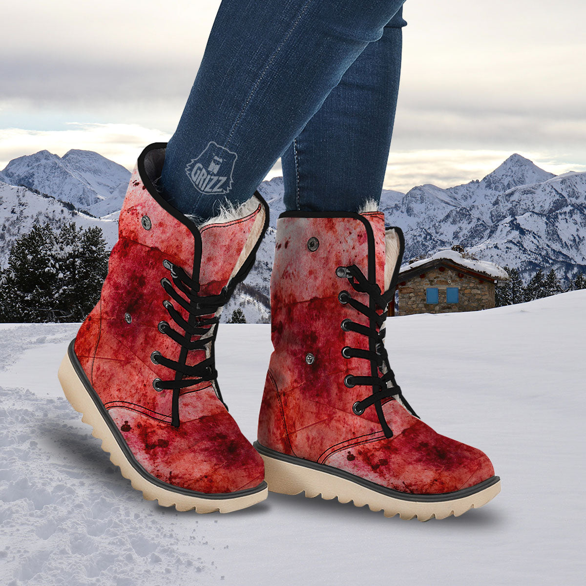 Blood Stains Red Print Snow Boots-grizzshop
