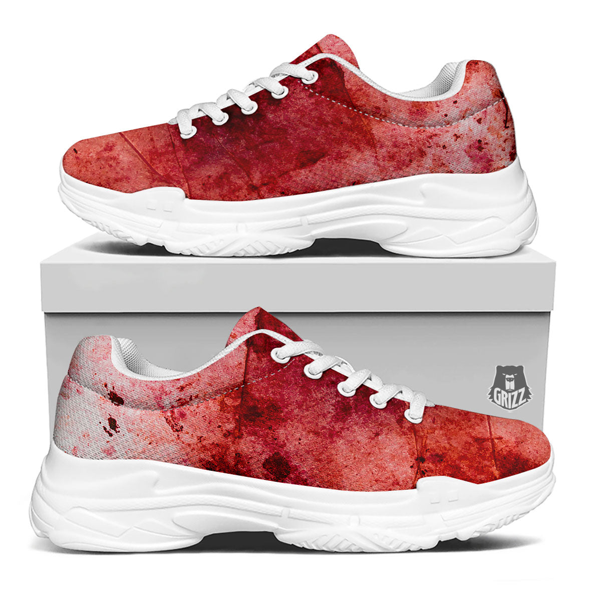 Blood Stains Red Print White Chunky Shoes-grizzshop