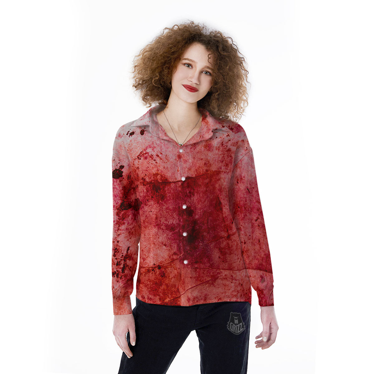 Blood Stains Red Print Women's Long Sleeve Shirts-grizzshop