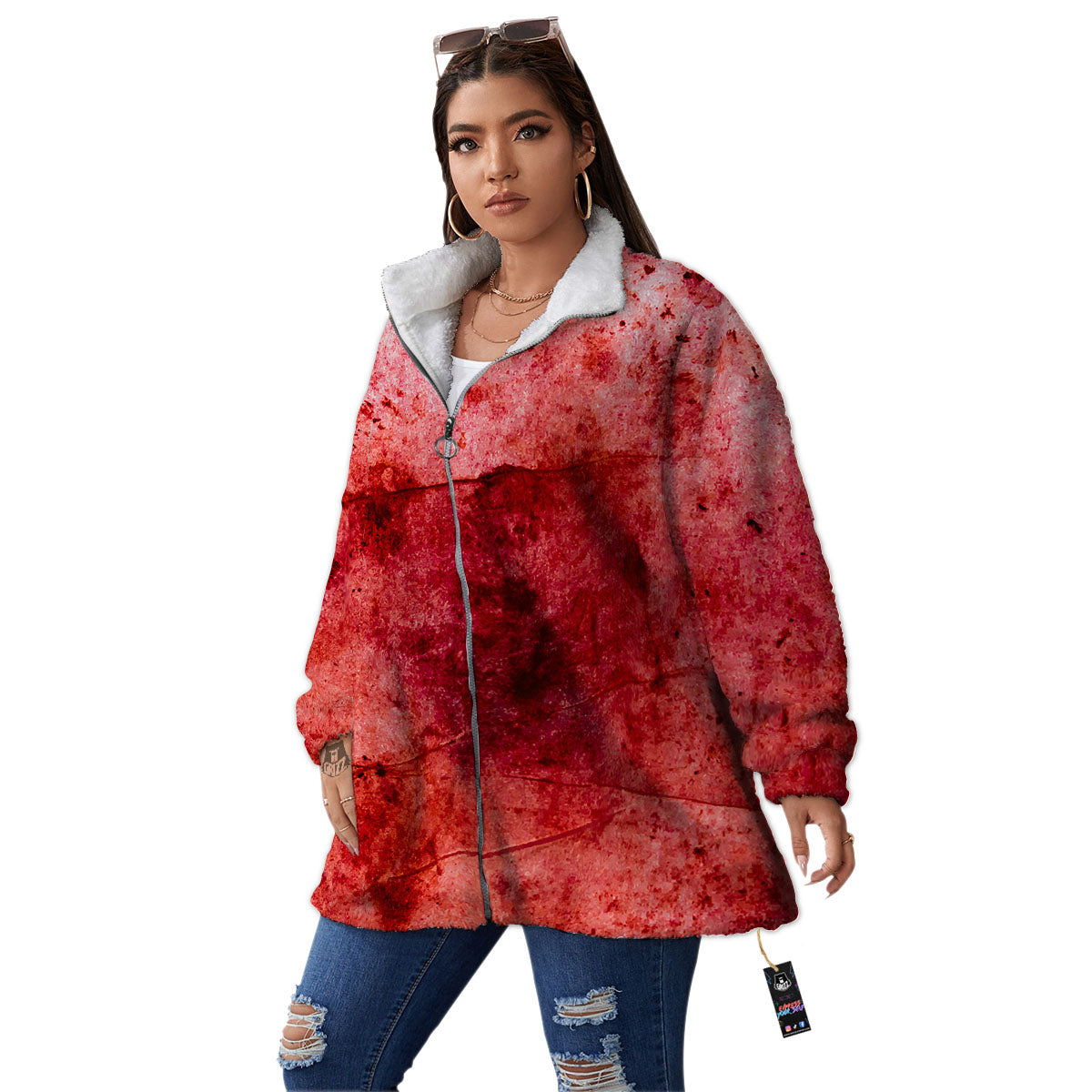 Blood Stains Red Print Women's Sherpa Jacket-grizzshop