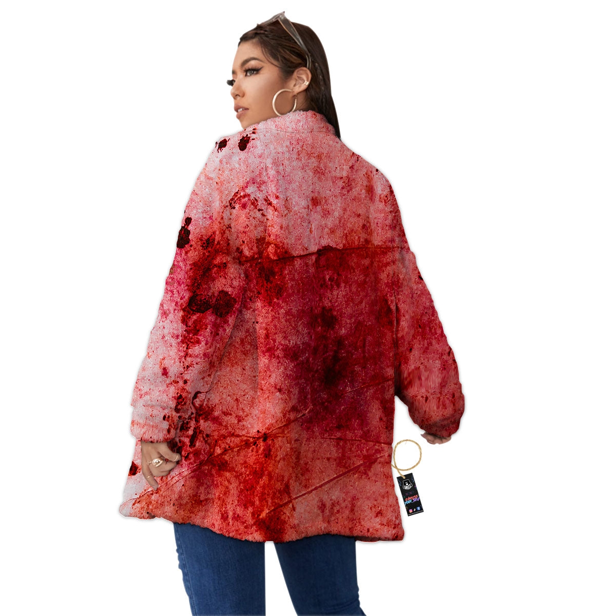 Blood Stains Red Print Women's Sherpa Jacket-grizzshop