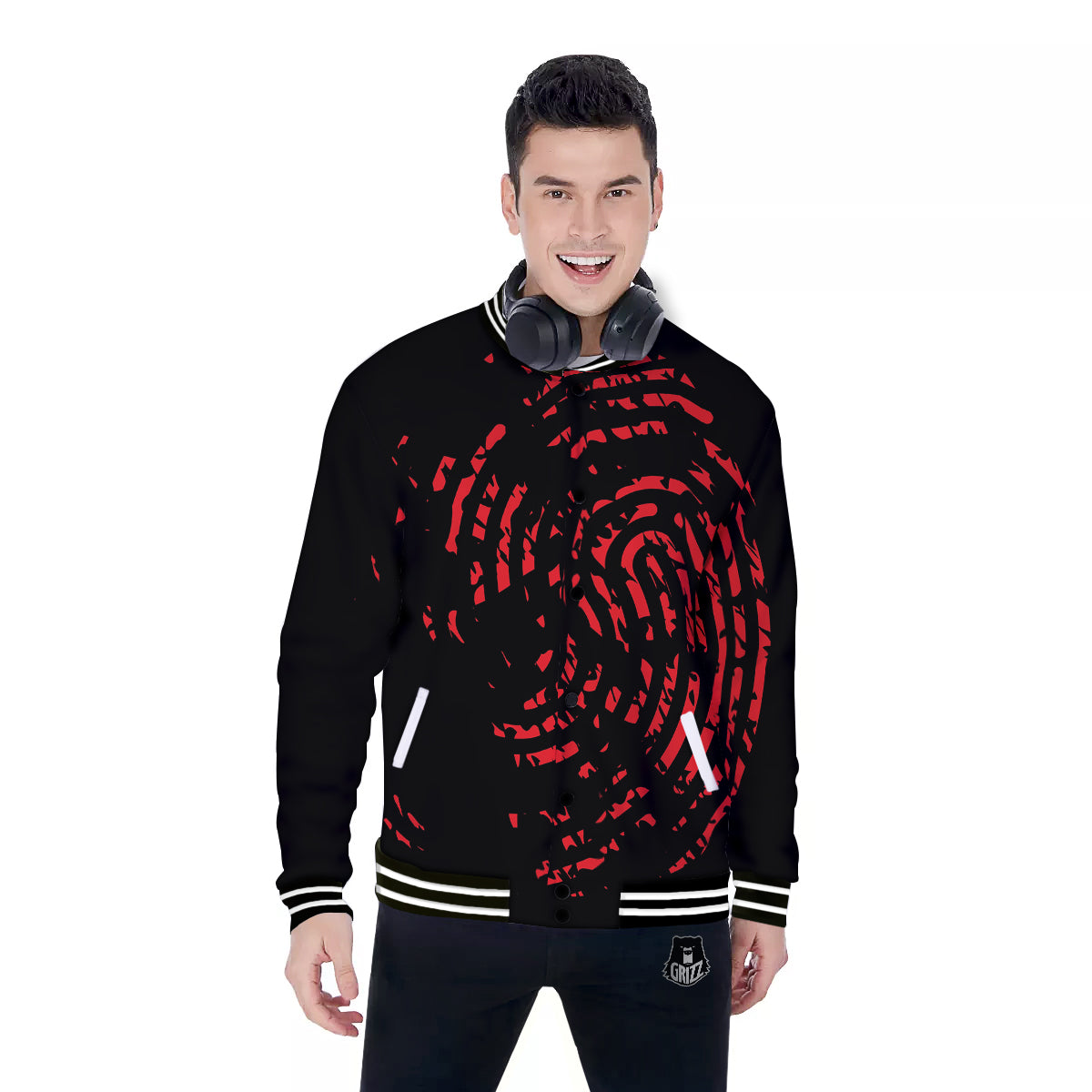 Bloody Finger Red Print Baseball Jacket-grizzshop