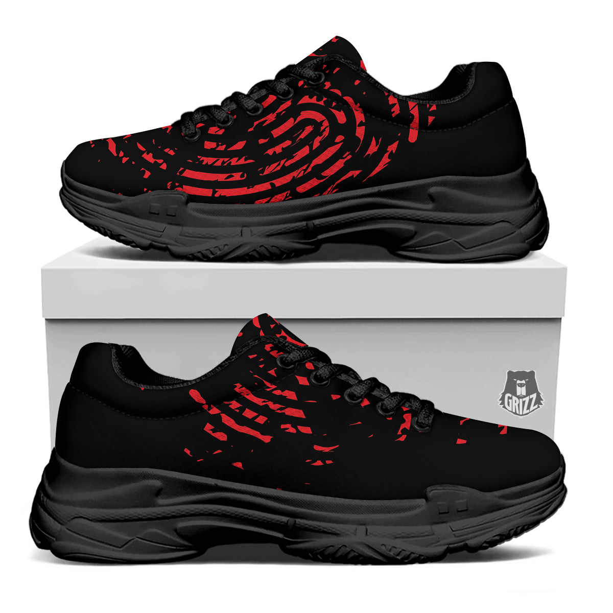 Bloody Finger Red Print Black Chunky Shoes-grizzshop