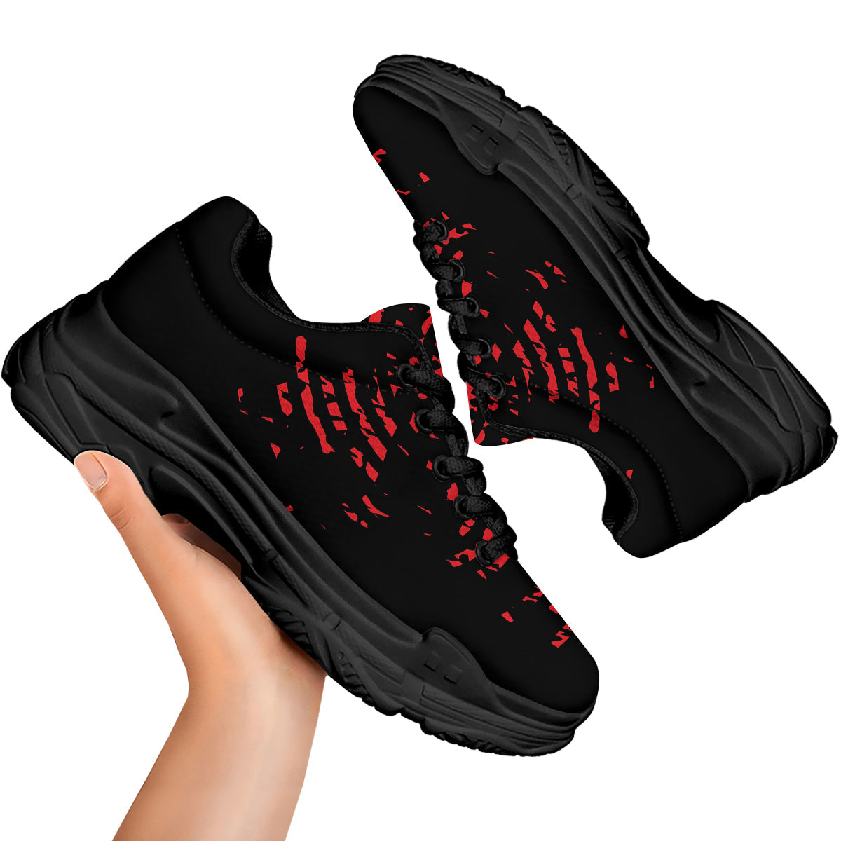 Bloody Finger Red Print Black Chunky Shoes-grizzshop