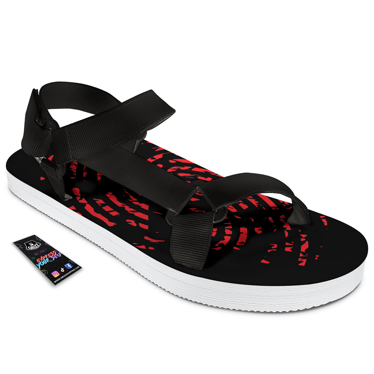 Bloody Finger Red Print Black Open Toe Sandals-grizzshop