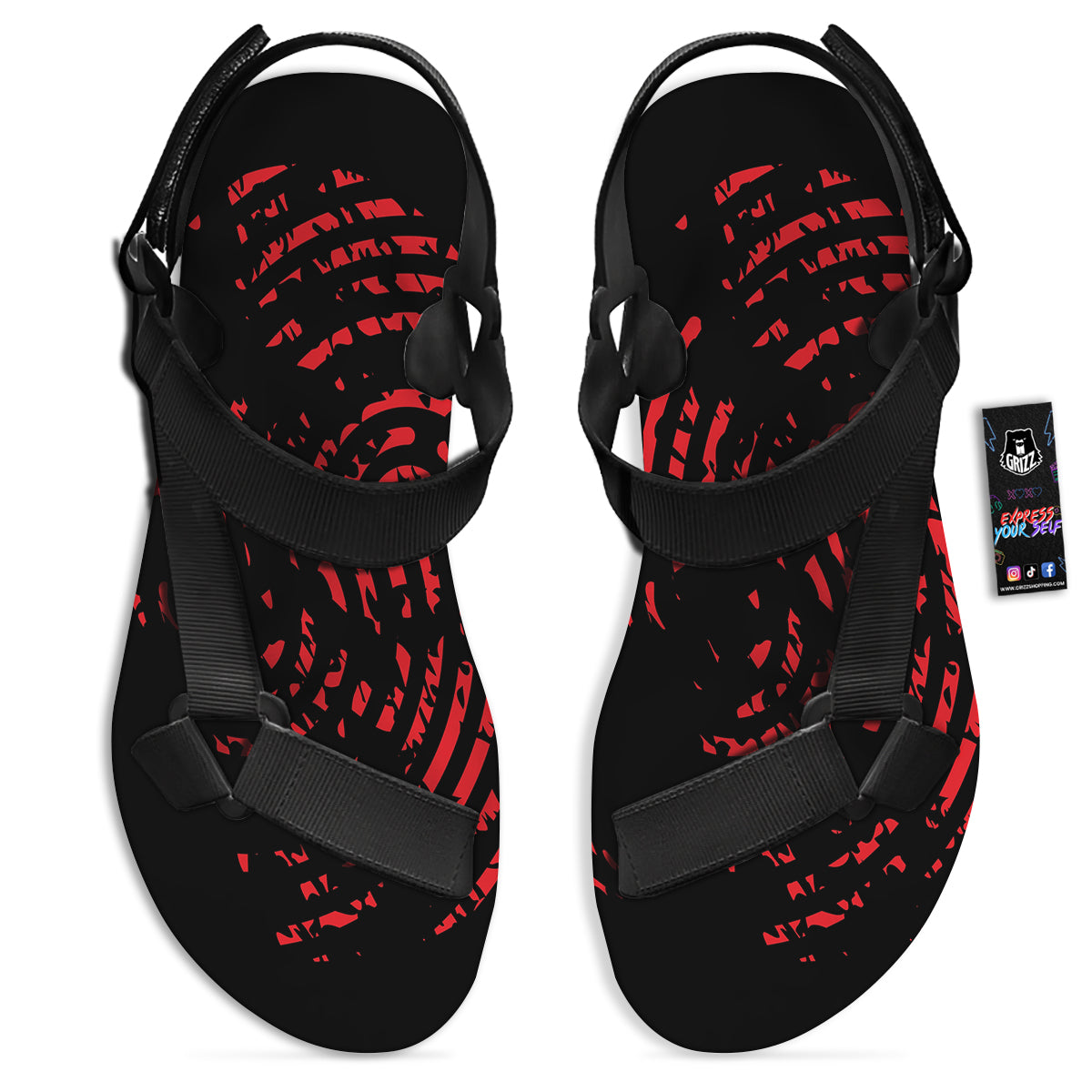 Bloody Finger Red Print Black Open Toe Sandals-grizzshop