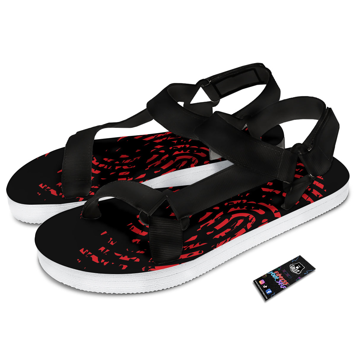 Bloody Finger Red Print Black Open Toe Sandals-grizzshop
