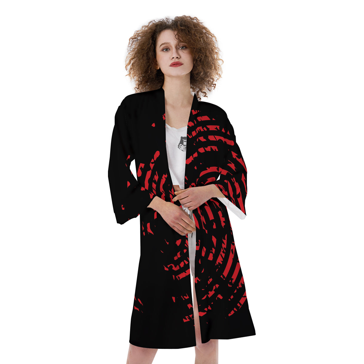 Bloody Finger Red Print Kimono-grizzshop
