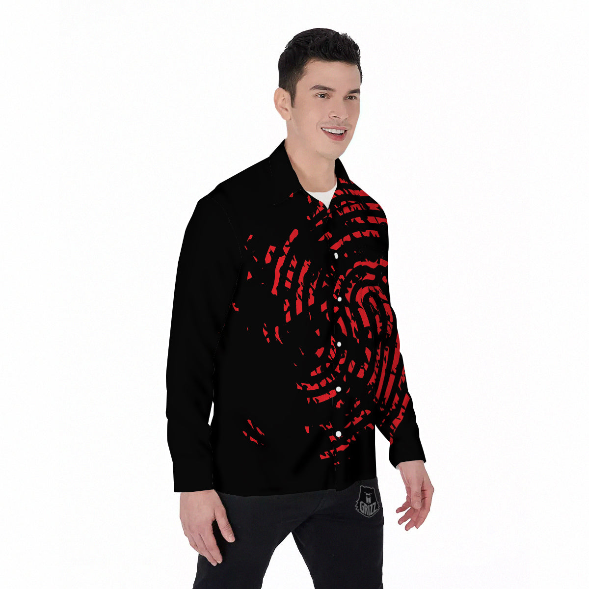 Bloody Finger Red Print Men's Long Sleeve Shirts-grizzshop