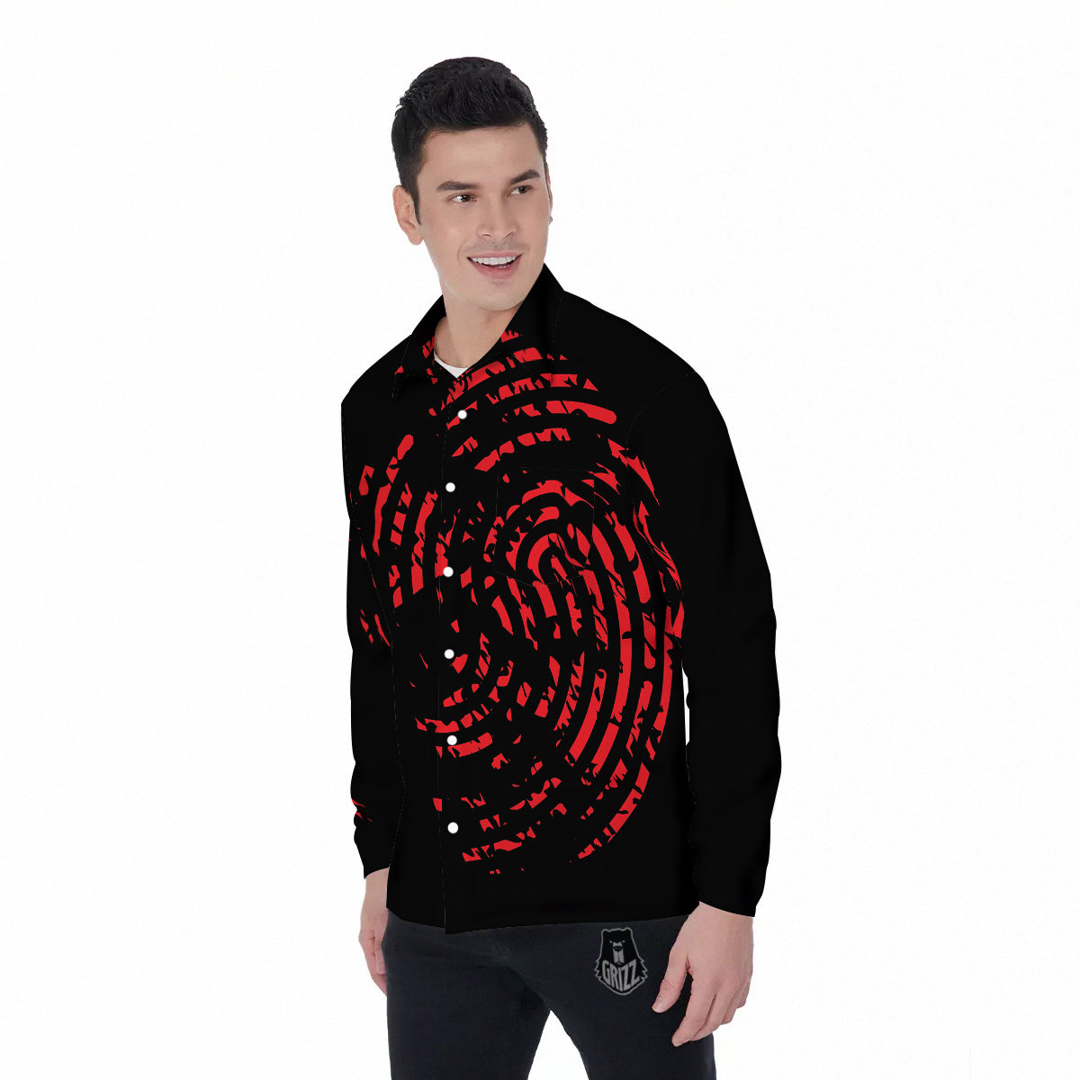 Bloody Finger Red Print Men's Long Sleeve Shirts-grizzshop