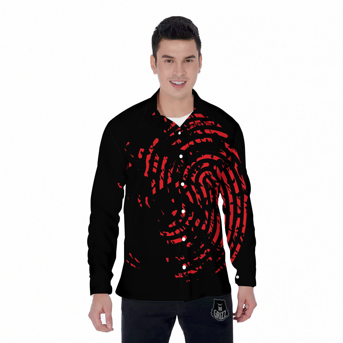 Bloody Finger Red Print Men's Long Sleeve Shirts-grizzshop