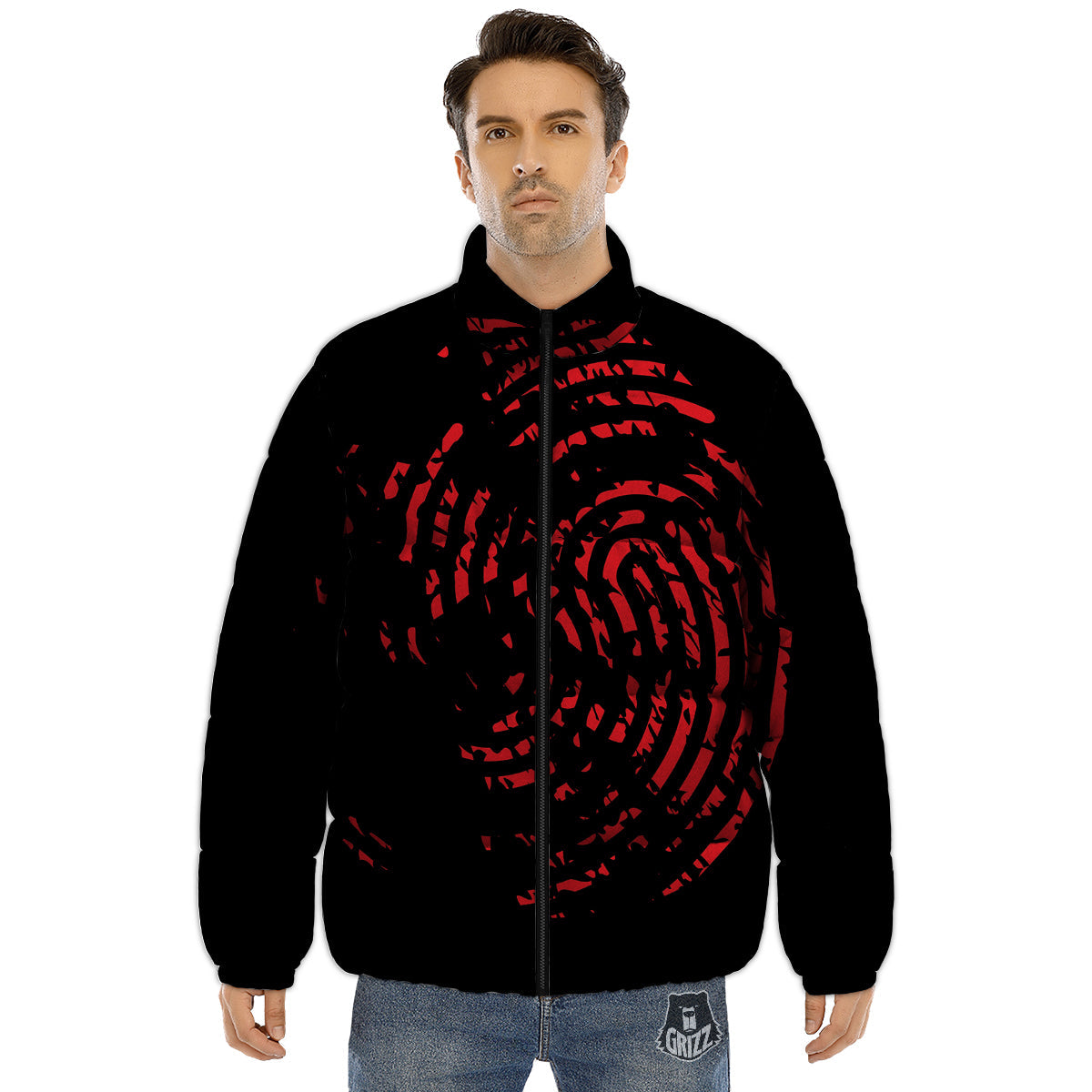 Bloody Finger Red Print Puffer Jacket-grizzshop
