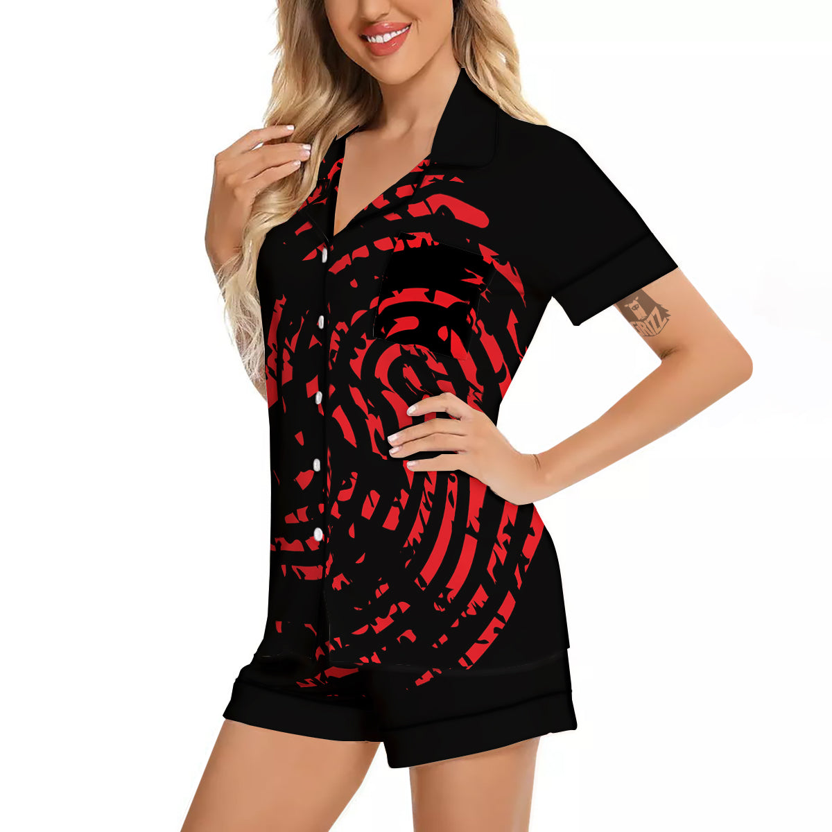 Bloody Finger Red Print Women Silk Pajamas-grizzshop
