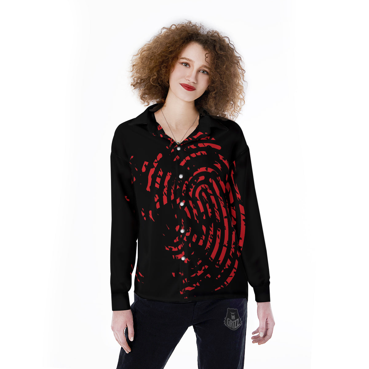 Bloody Finger Red Print Women's Long Sleeve Shirts-grizzshop