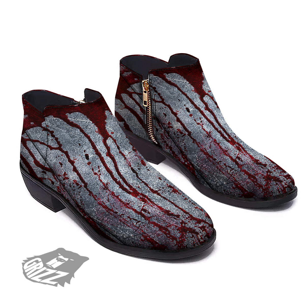 Bloody Metal Wall Print Ankle Boots-grizzshop