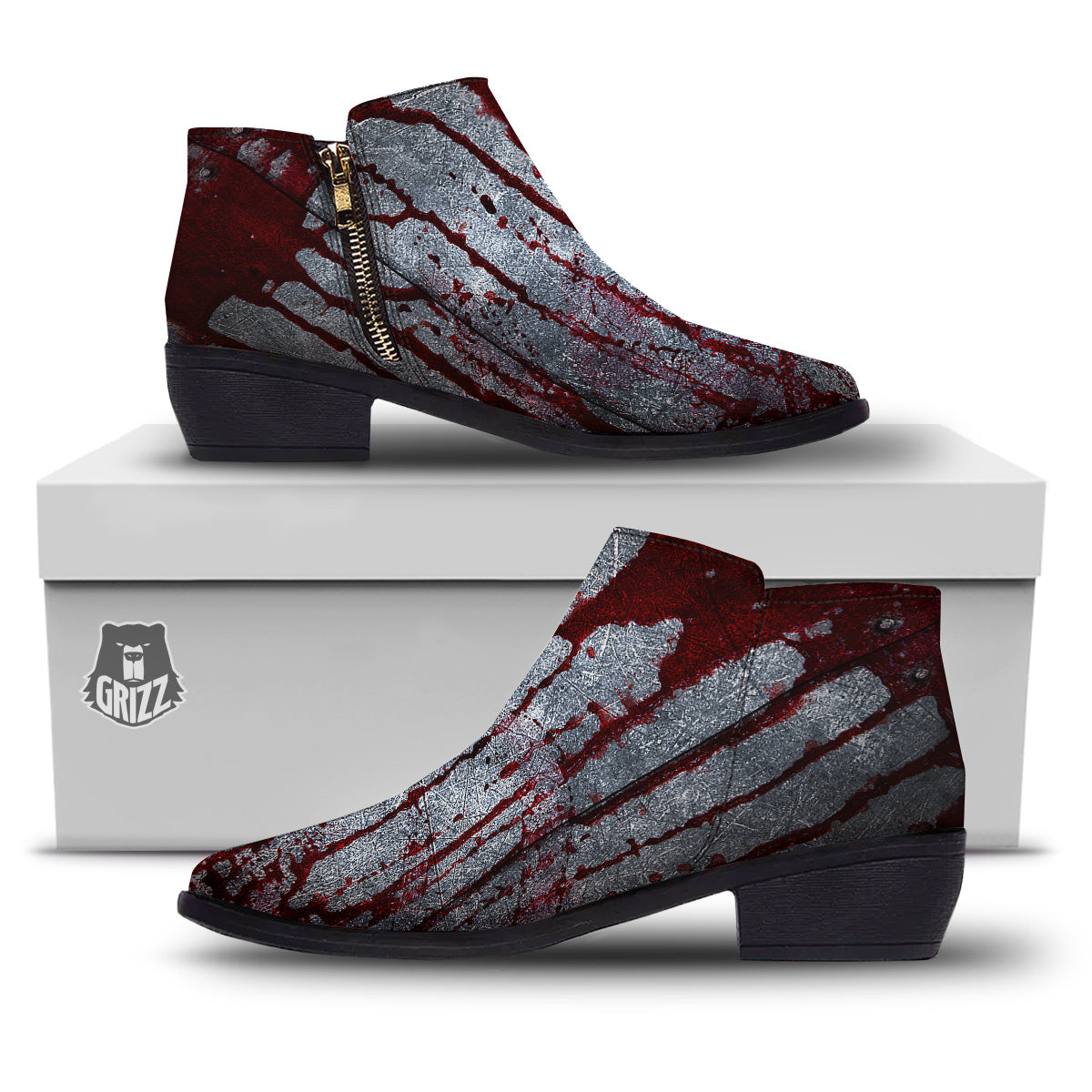 Bloody Metal Wall Print Ankle Boots-grizzshop