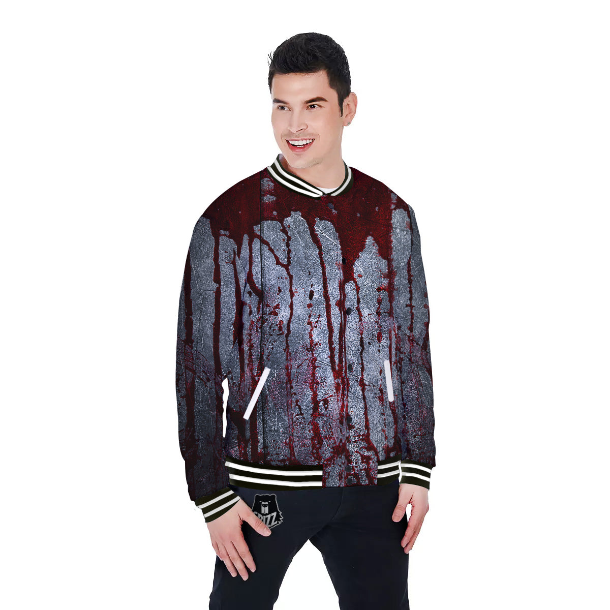 Bloody Metal Wall Print Baseball Jacket-grizzshop