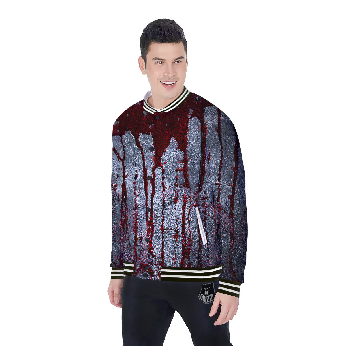 Bloody Metal Wall Print Baseball Jacket-grizzshop