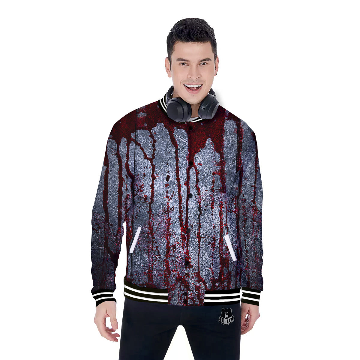 Bloody Metal Wall Print Baseball Jacket-grizzshop