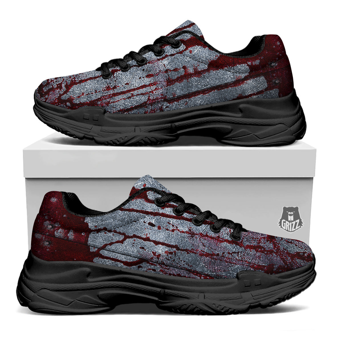 Bloody Metal Wall Print Black Chunky Shoes-grizzshop