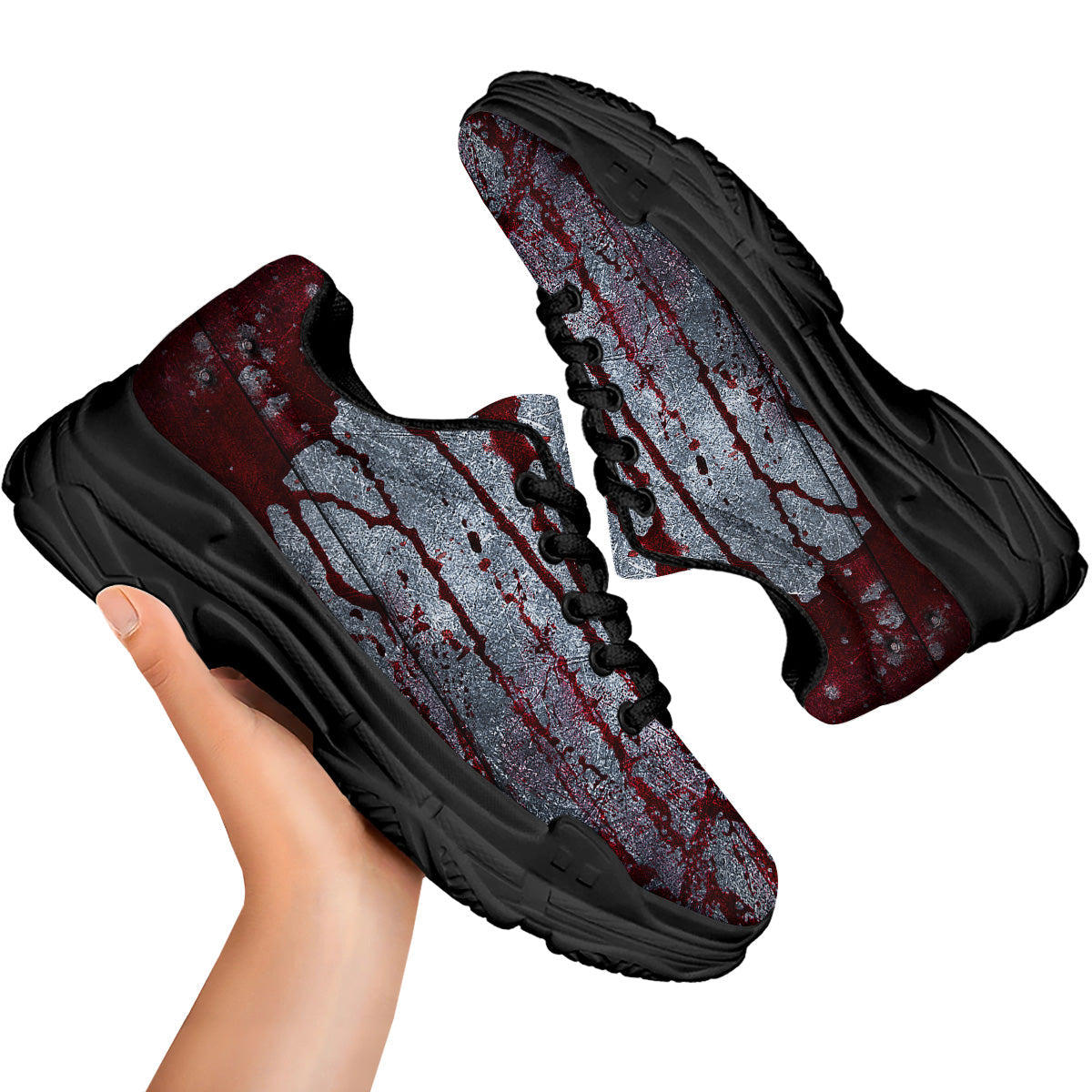 Bloody Metal Wall Print Black Chunky Shoes-grizzshop