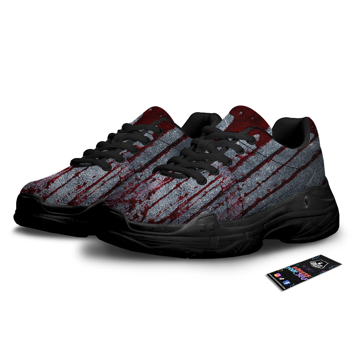 Bloody Metal Wall Print Black Chunky Shoes-grizzshop