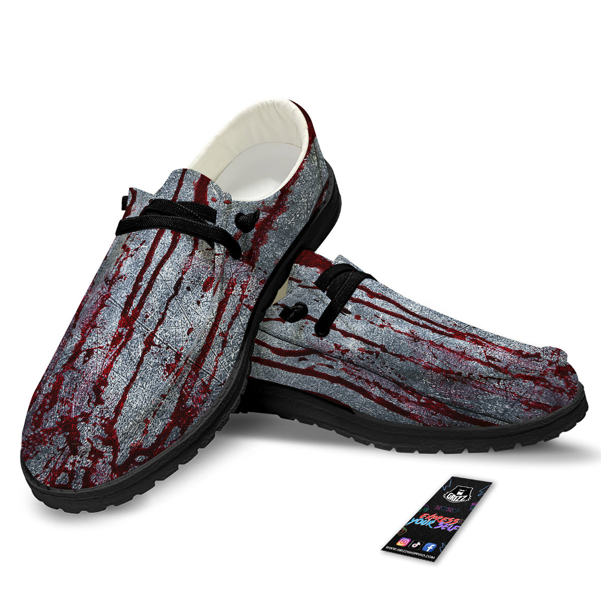 Bloody Metal Wall Print Black Loafers-grizzshop