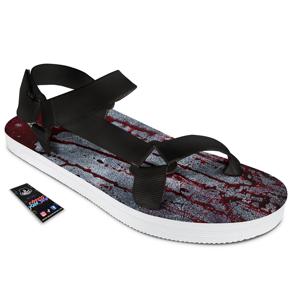 Bloody Metal Wall Print Black Open Toe Sandals-grizzshop