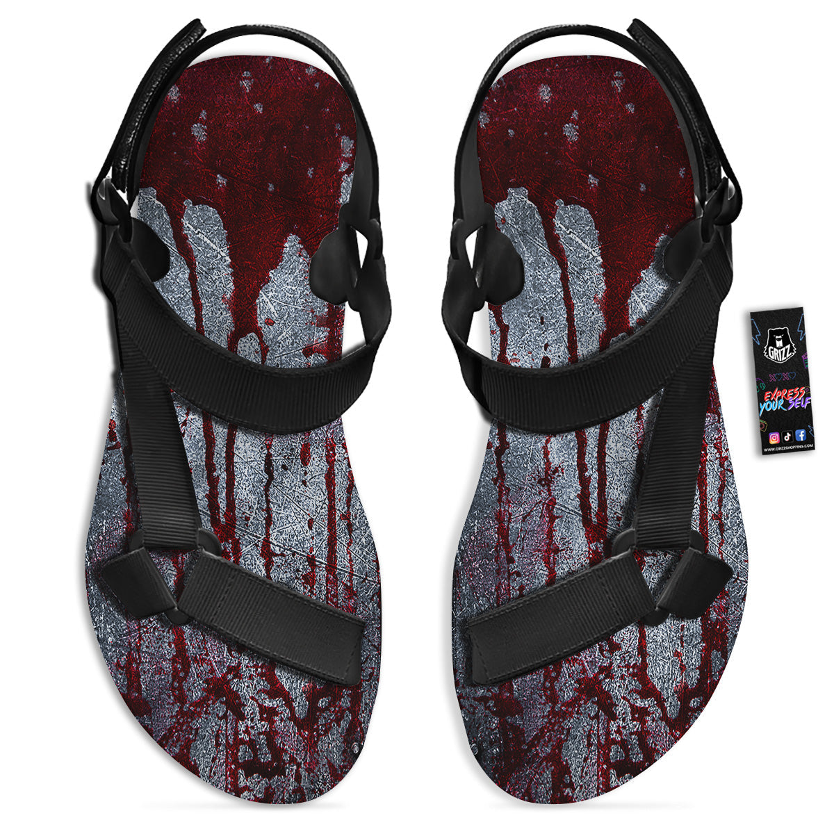Bloody Metal Wall Print Black Open Toe Sandals-grizzshop