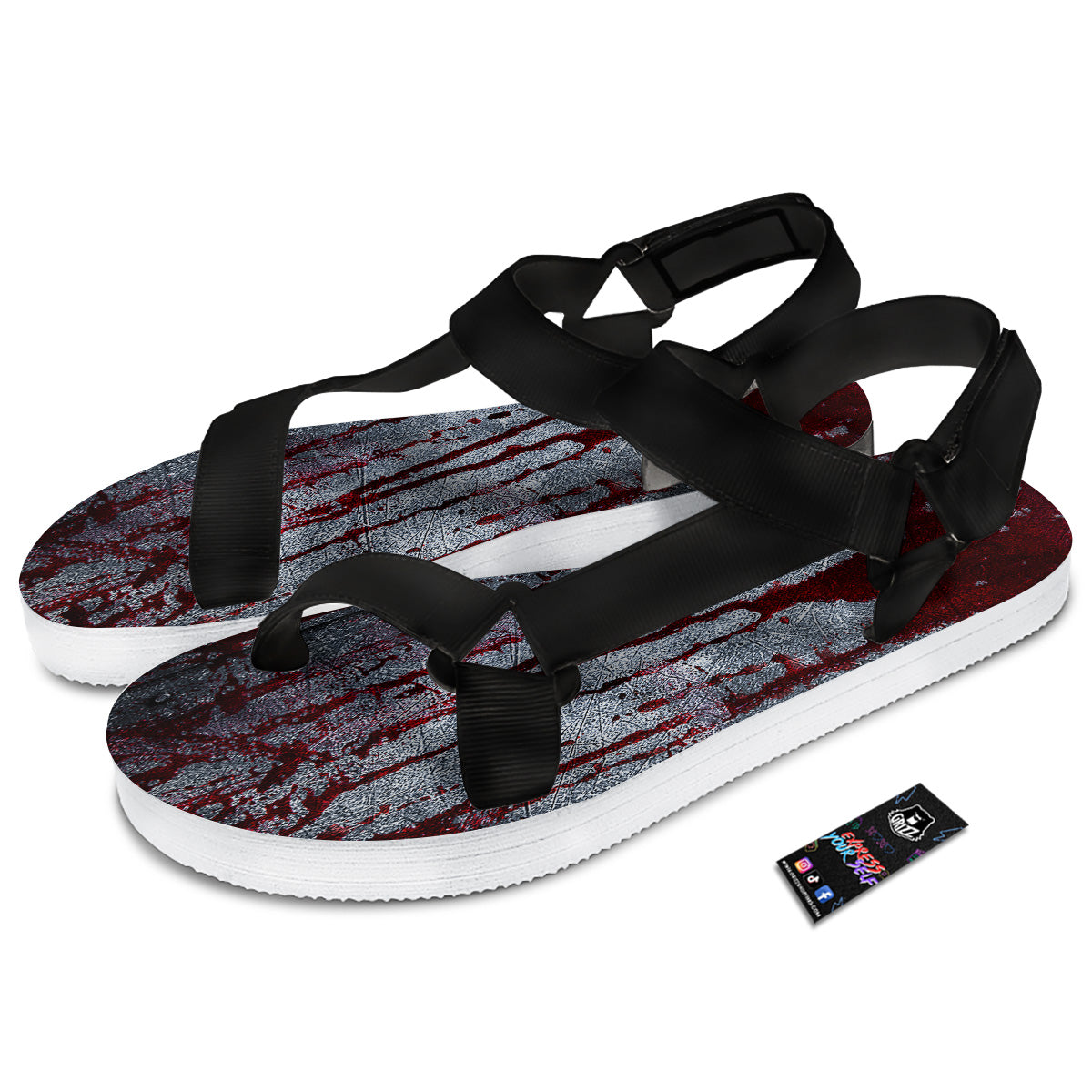 Bloody Metal Wall Print Black Open Toe Sandals-grizzshop