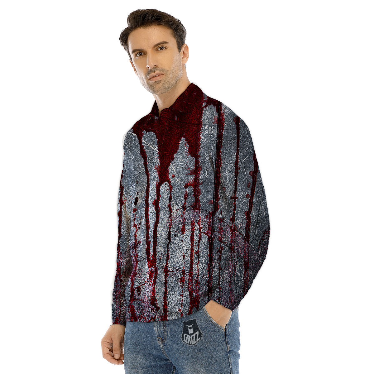 Bloody Metal Wall Print Men's Dress Shirts-grizzshop
