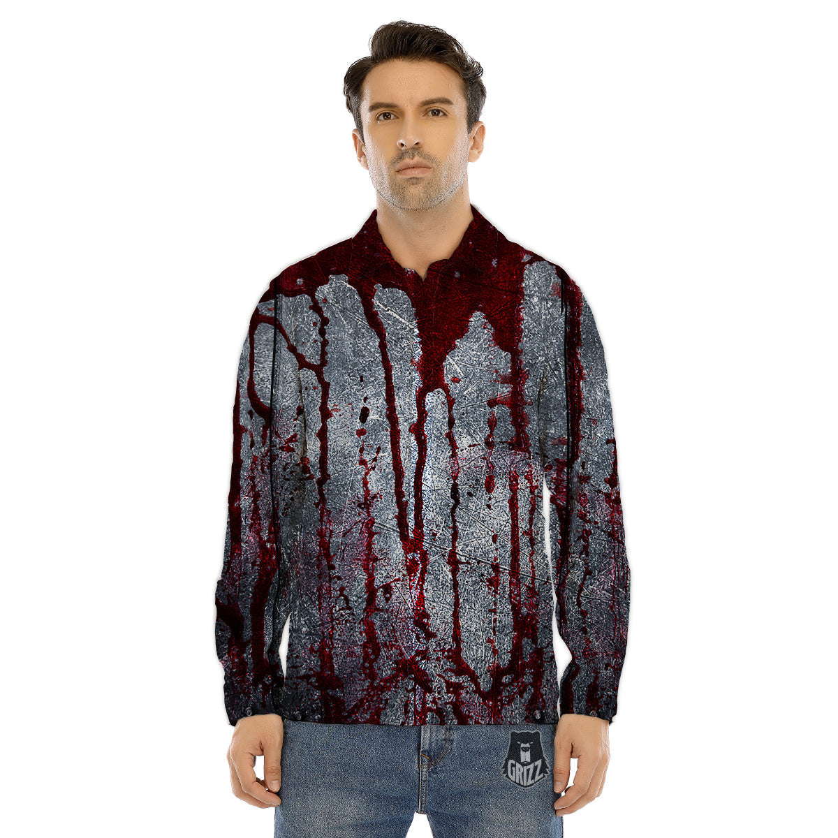 Bloody Metal Wall Print Men's Dress Shirts-grizzshop
