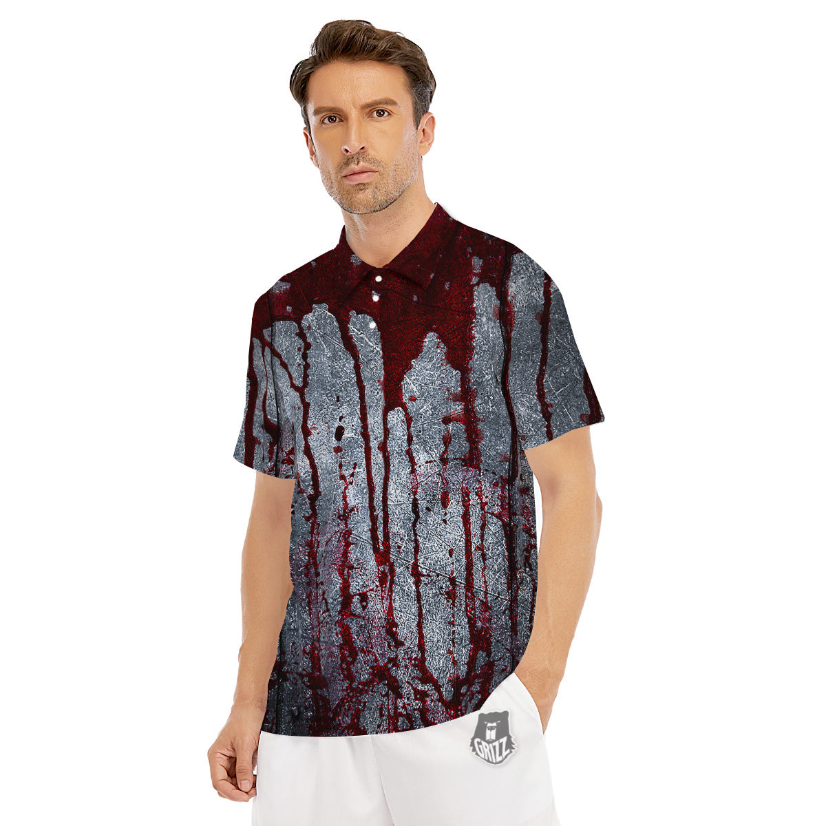 Bloody Metal Wall Print Men's Golf Shirts-grizzshop