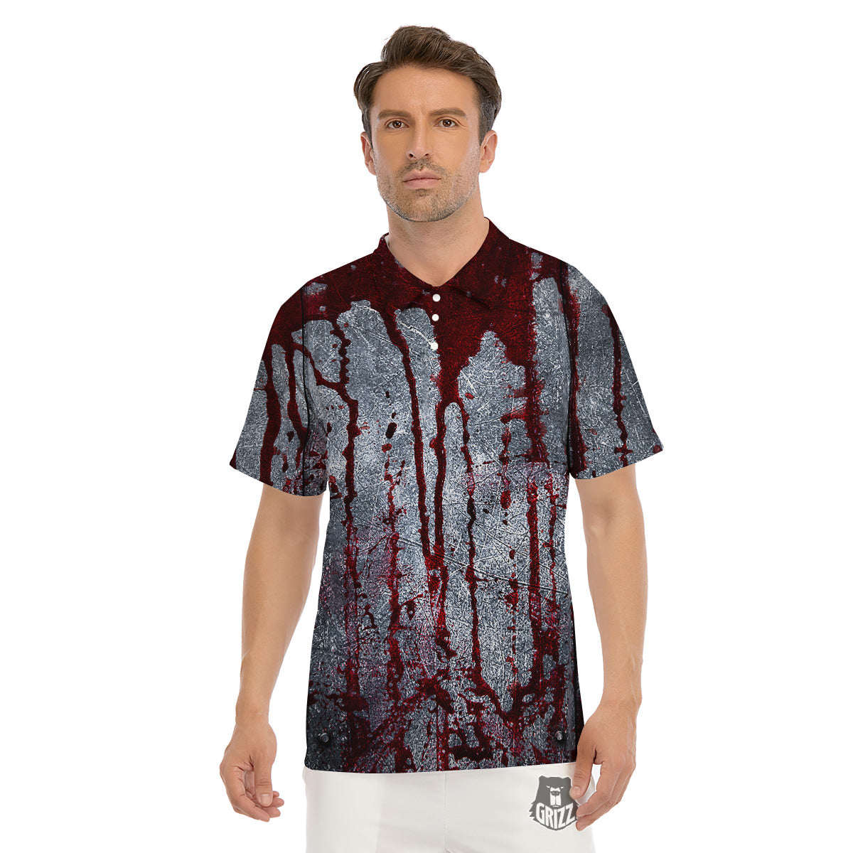 Bloody Metal Wall Print Men's Golf Shirts-grizzshop