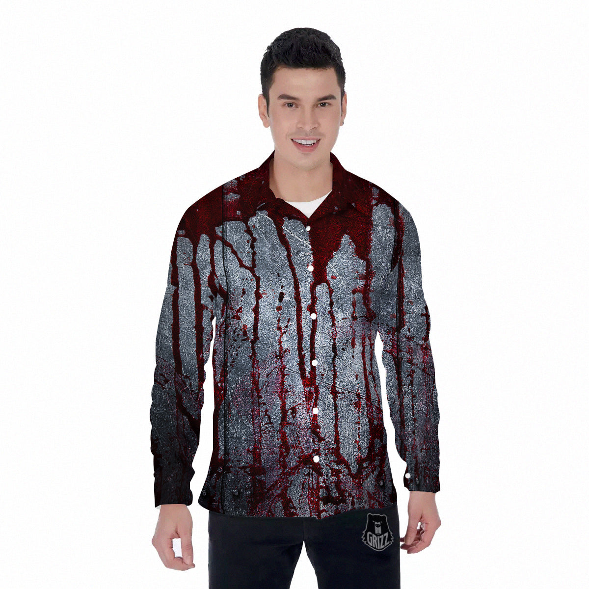 Bloody Metal Wall Print Men's Long Sleeve Shirts-grizzshop
