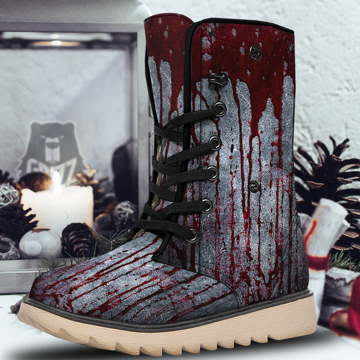 Bloody Metal Wall Print Snow Boots-grizzshop