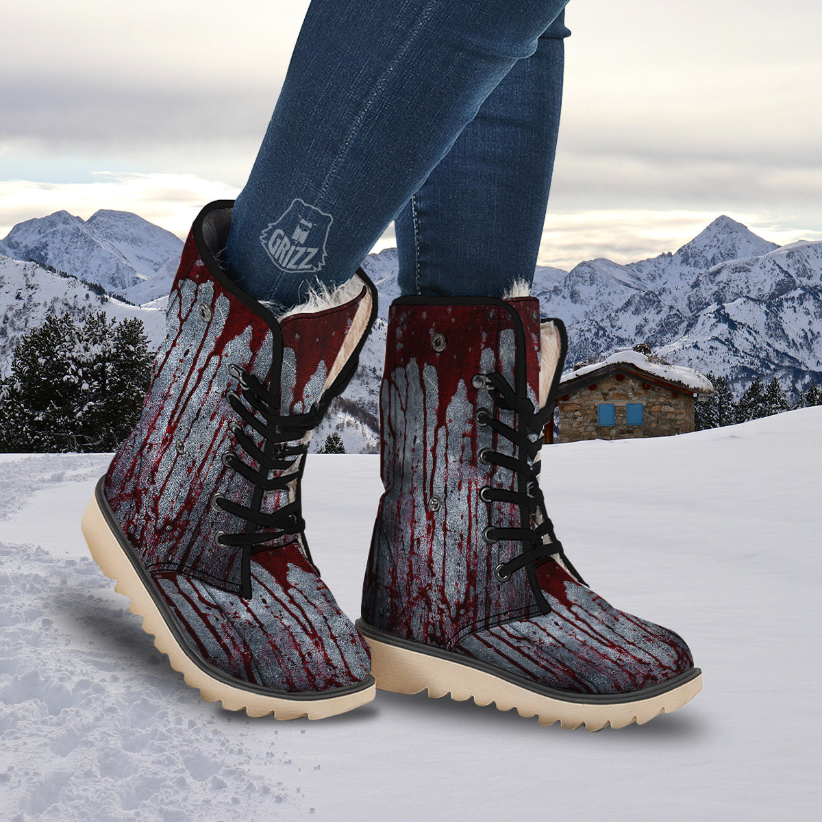 Bloody Metal Wall Print Snow Boots-grizzshop