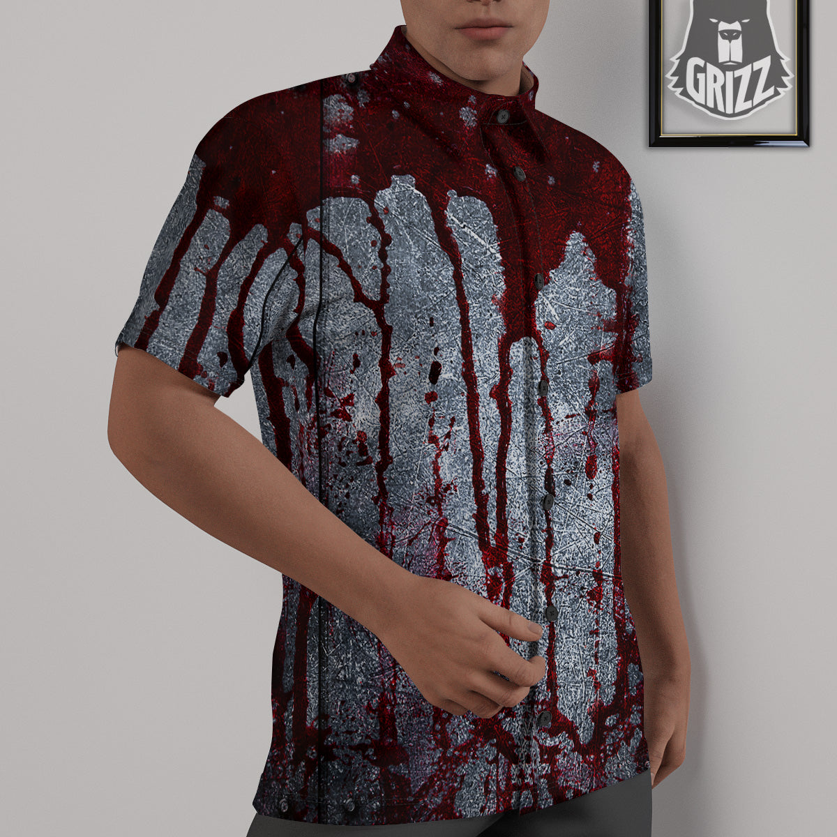 Bloody Metal Wall Print Untucked Shirts-grizzshop