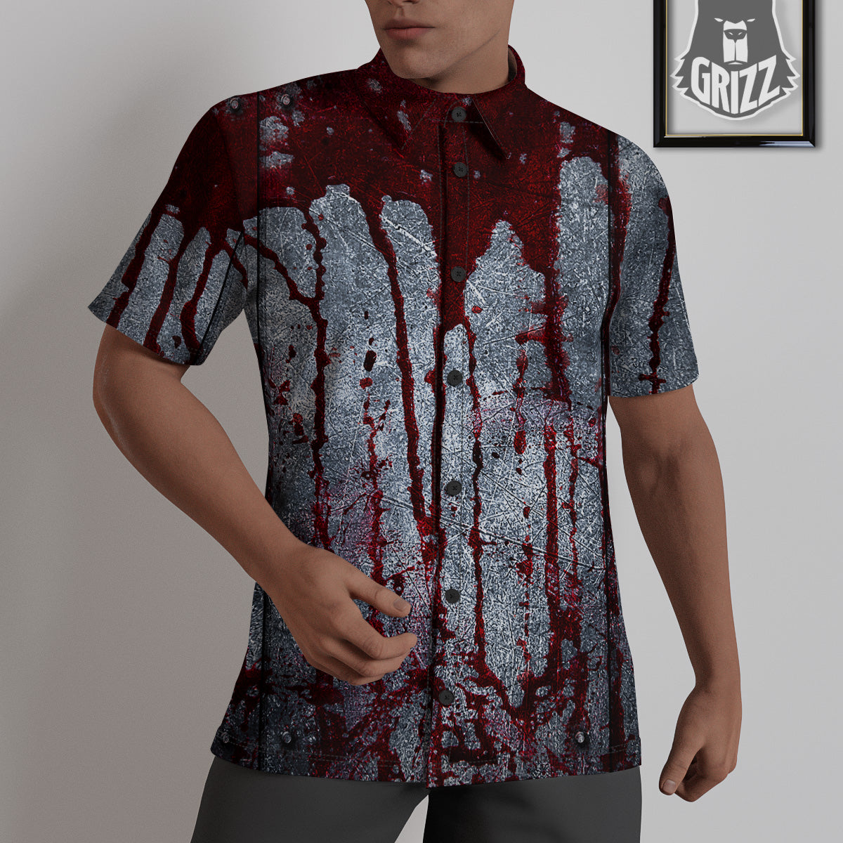 Bloody Metal Wall Print Untucked Shirts-grizzshop