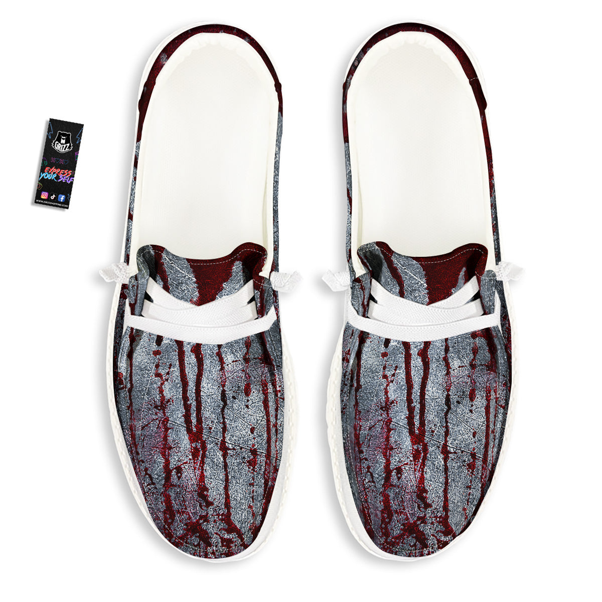 Bloody Metal Wall Print White Loafers-grizzshop