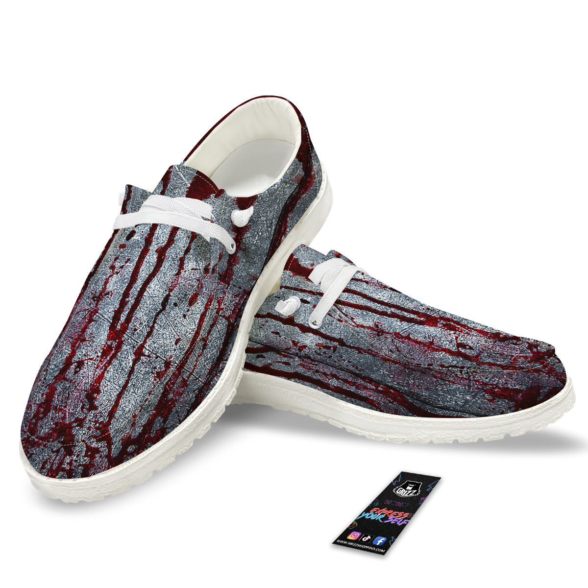 Bloody Metal Wall Print White Loafers-grizzshop