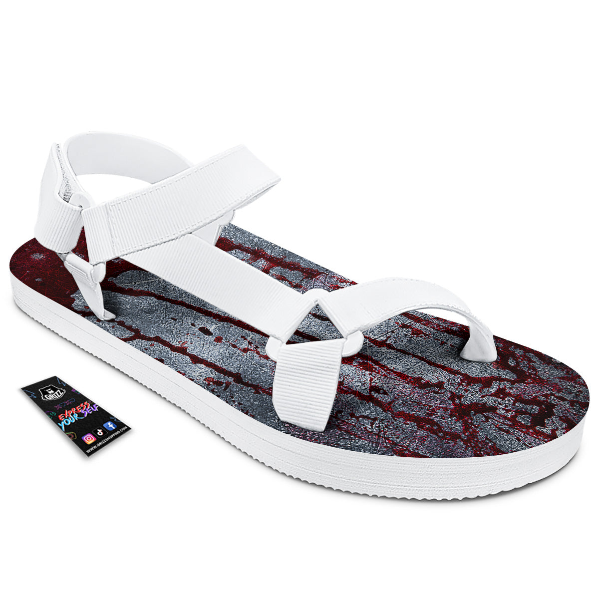 Bloody Metal Wall Print White Open Toe Sandals-grizzshop