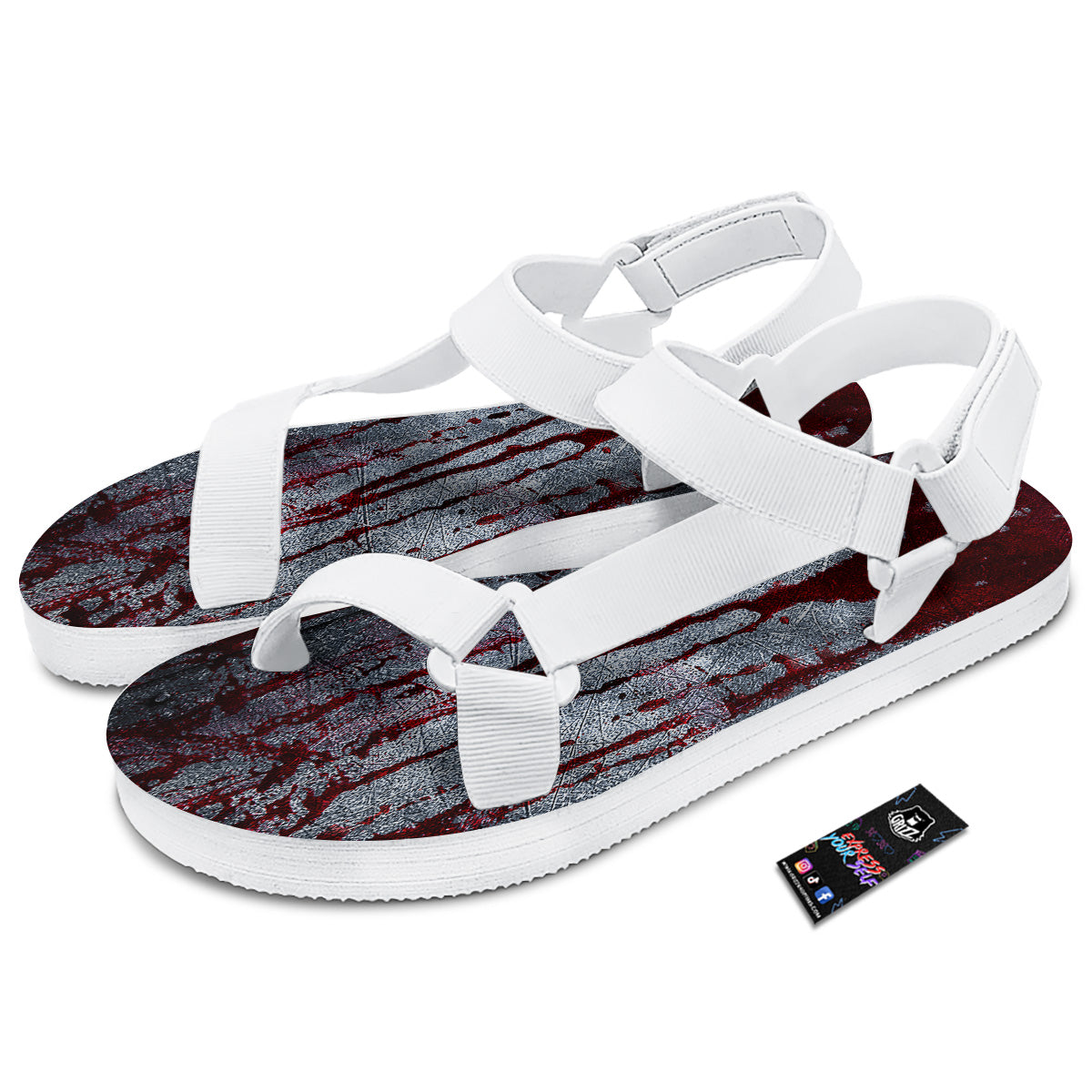 Bloody Metal Wall Print White Open Toe Sandals-grizzshop