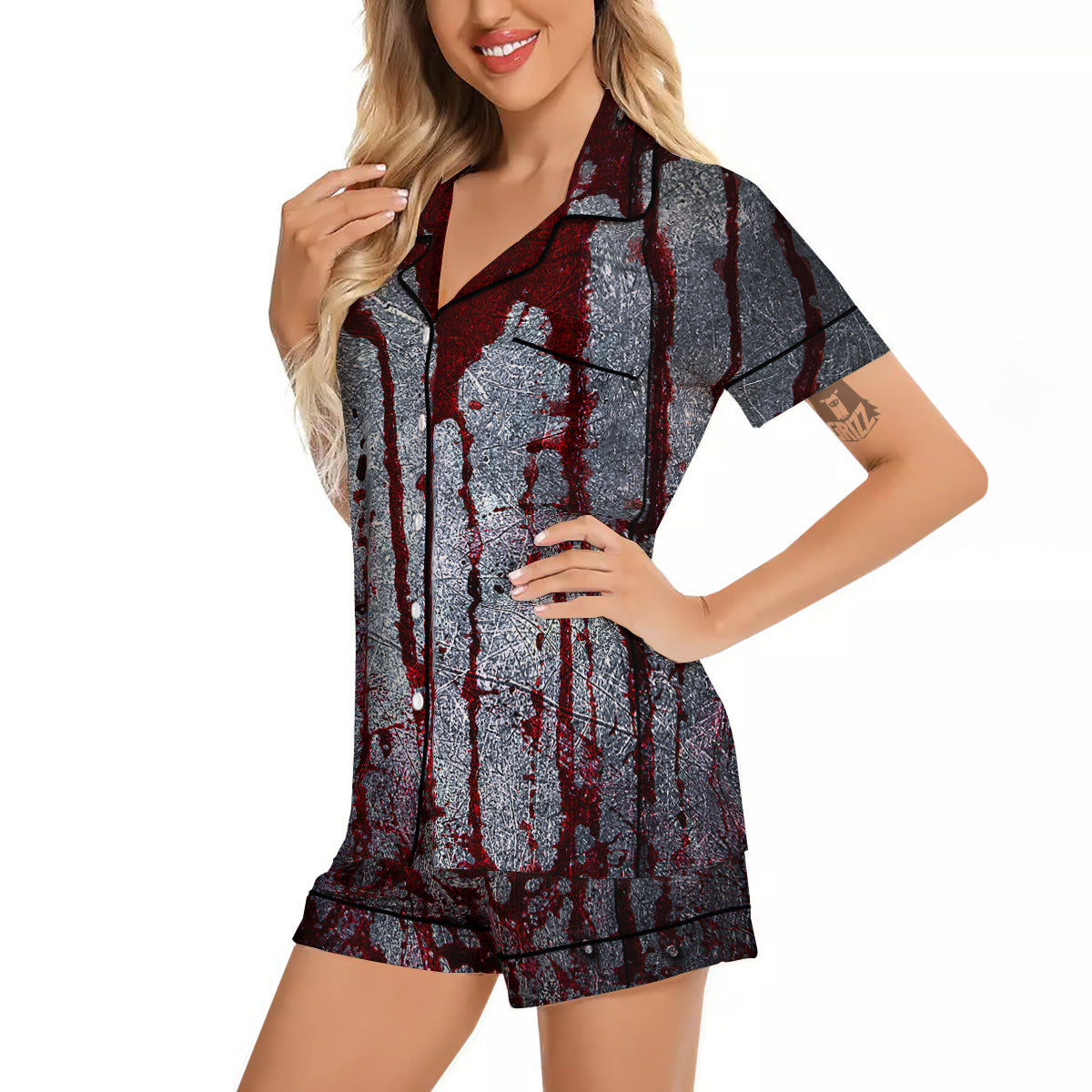 Bloody Metal Wall Print Women Silk Pajamas-grizzshop