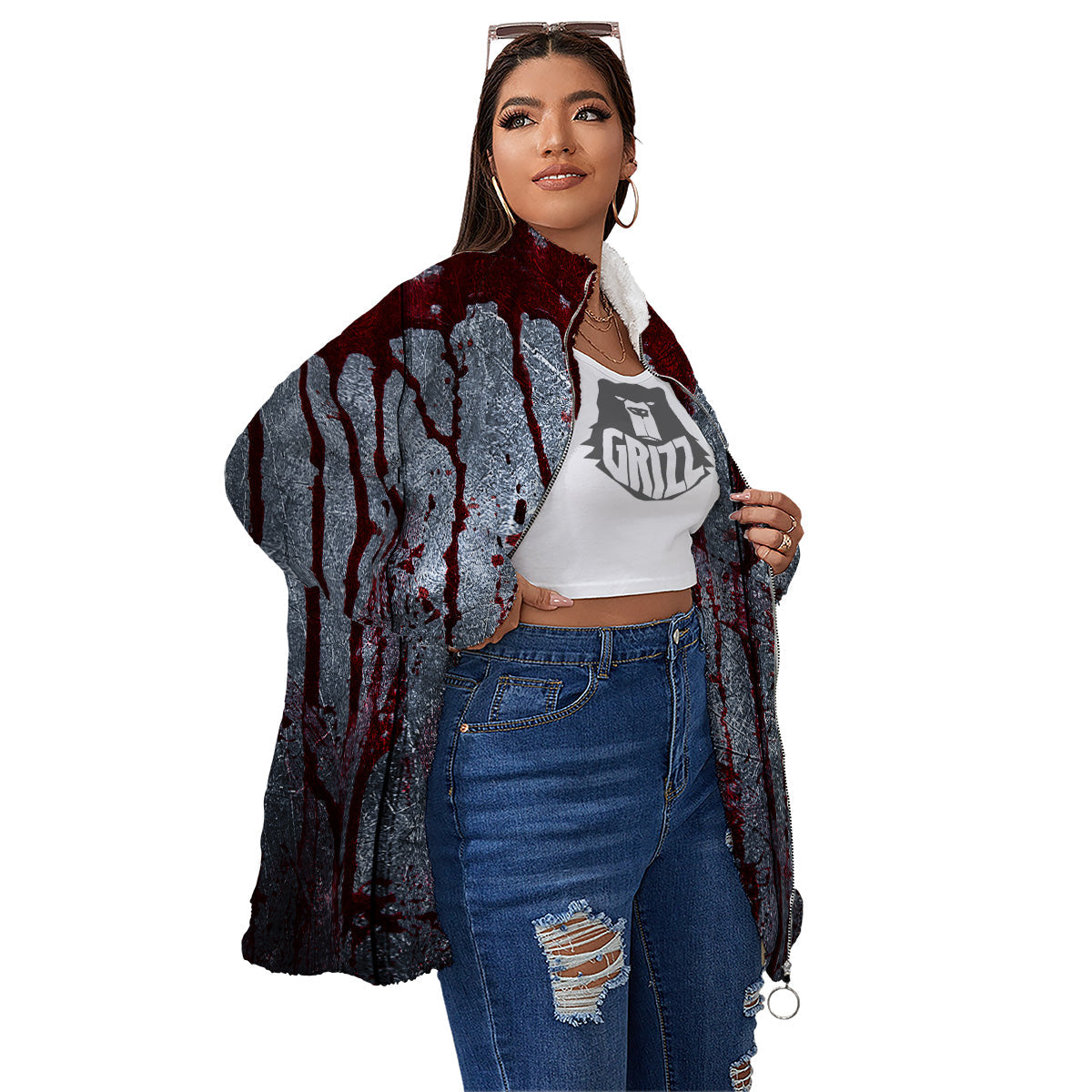 Bloody Metal Wall Print Women's Sherpa Jacket-grizzshop