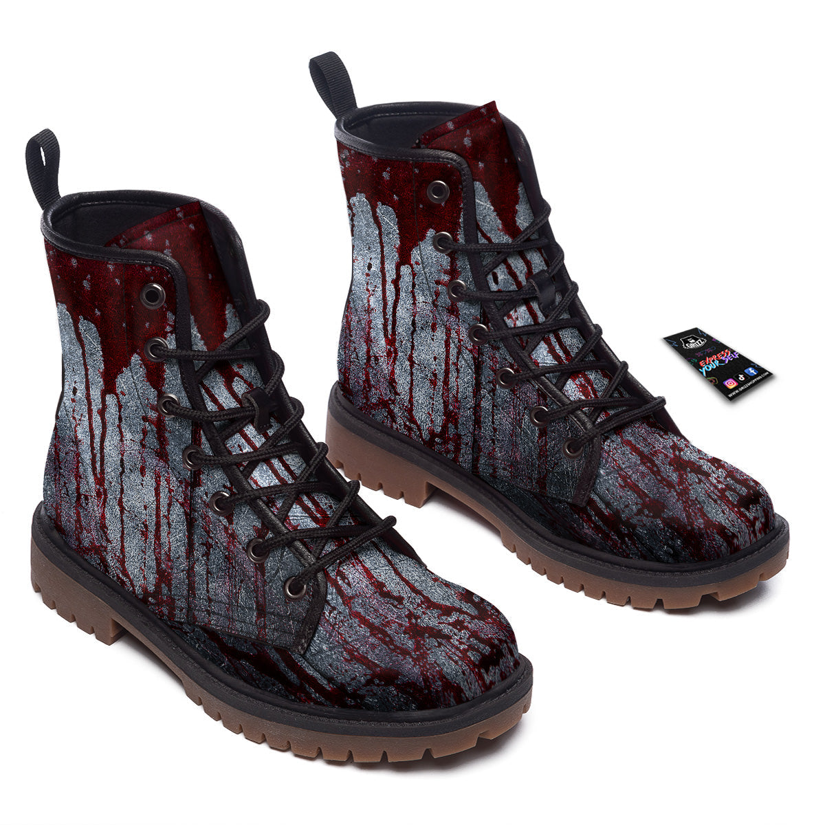 Bloody Metal Wall Print Work Boots-grizzshop