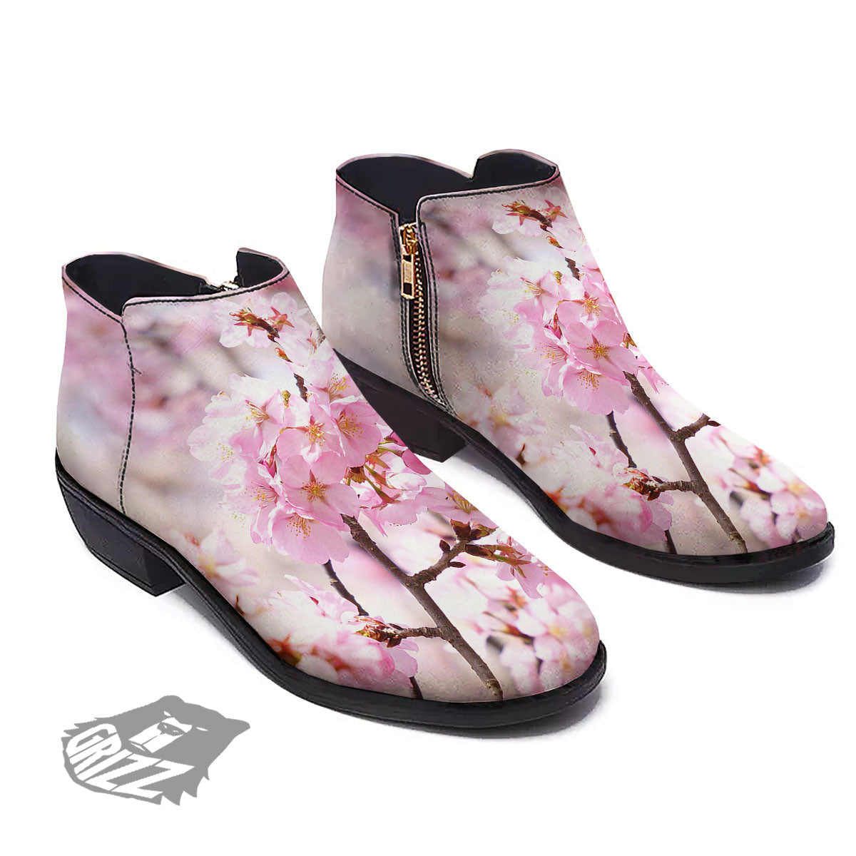 Blossom Spring Cherry Print Ankle Boots-grizzshop
