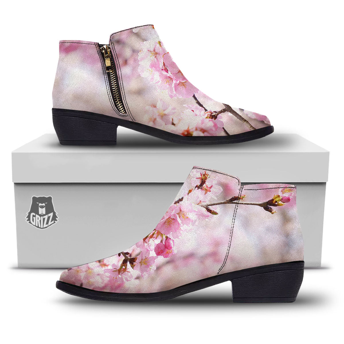 Blossom Spring Cherry Print Ankle Boots-grizzshop