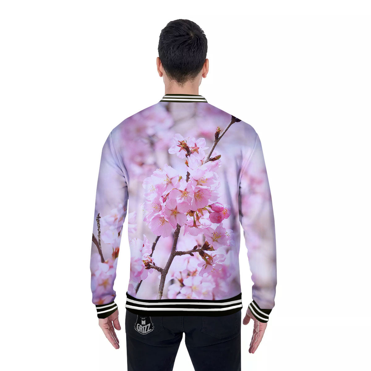 Blossom Spring Cherry Print Baseball Jacket-grizzshop